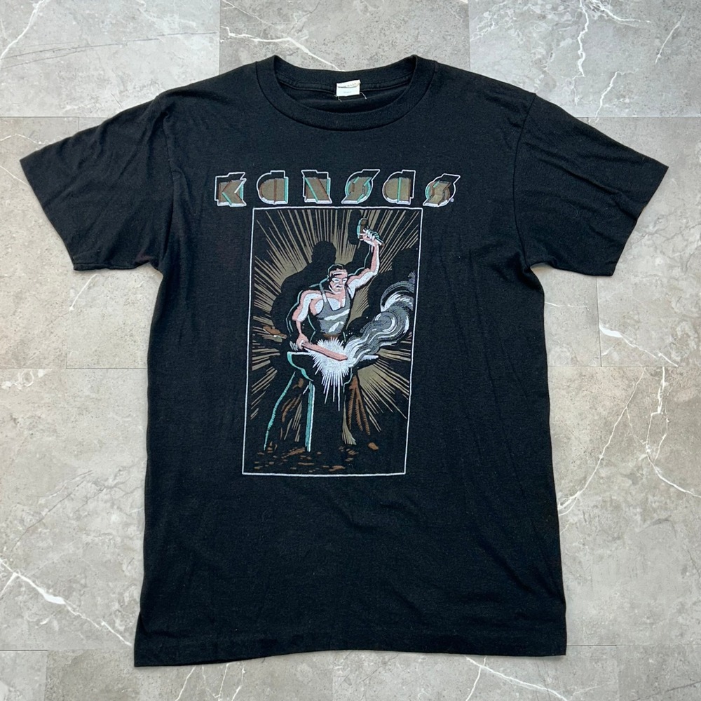80s Vintage Kansas Power Tour Graphic Tee Mens Large Classic Rock Art Shirt